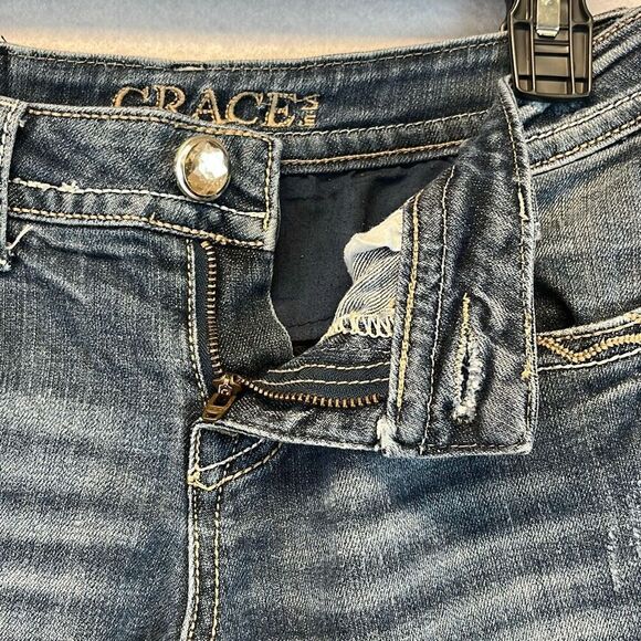 GRACE in LA Jeans Womens Sz 27 Blue Denim Stretch Rhinestone Bootcut Stone Wash - Picture 7 of 14